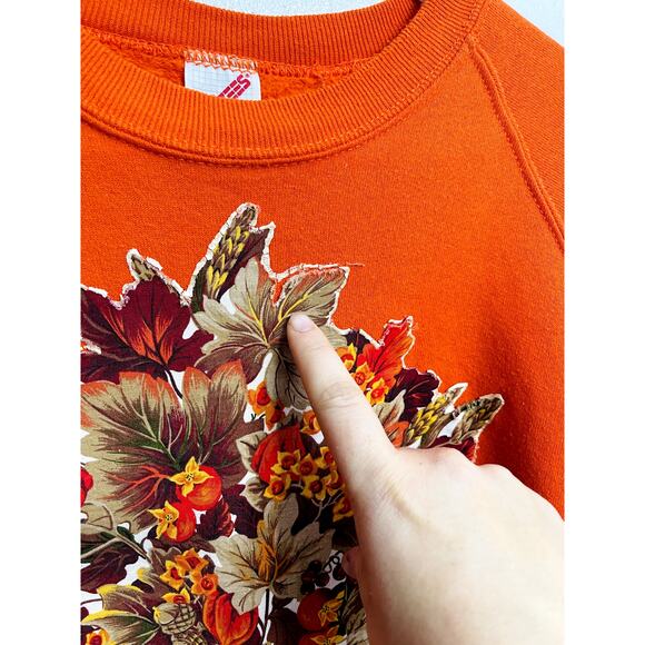 Vintage Handmade Jerzees Fall Halloween Leaves Orange Grandma Sweater Size XL - Picture 5 of 6